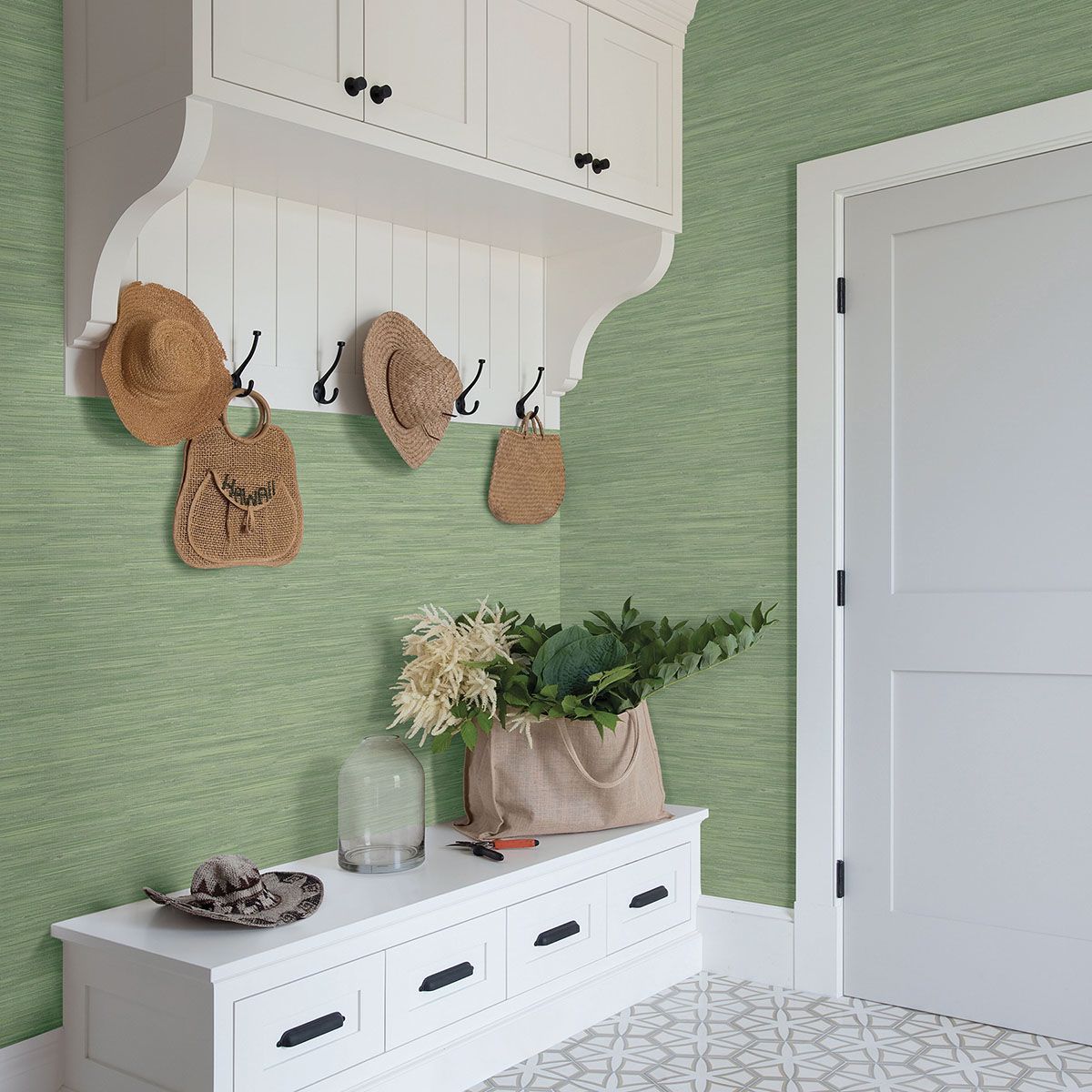 3120-256017 Waverly Green Faux Grasscloth Wallpaper