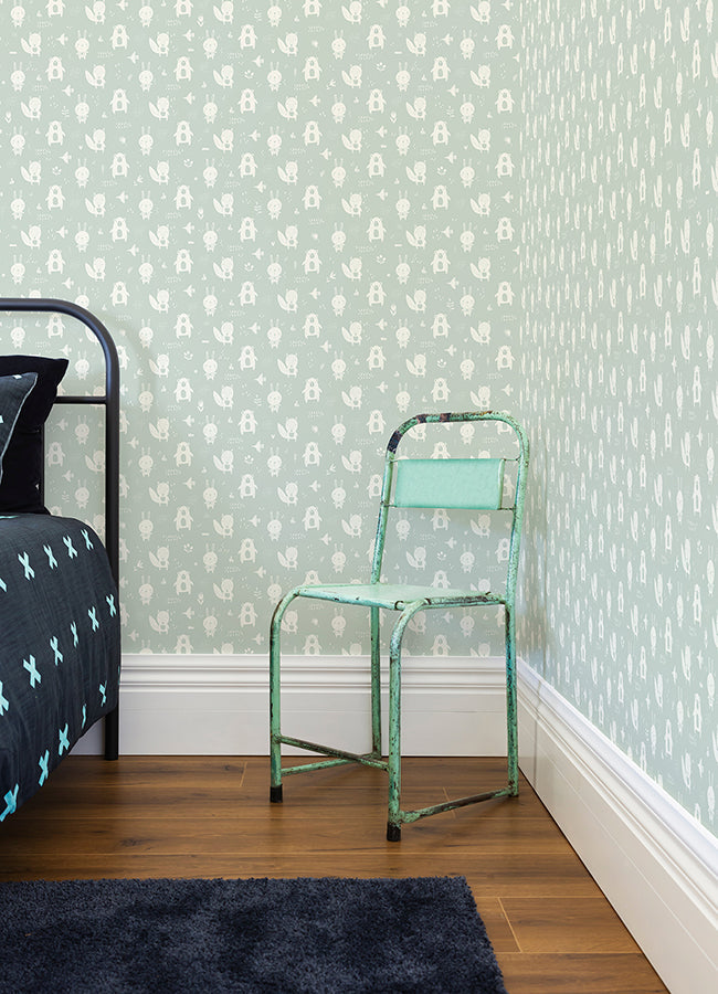 4060-91304 Bitsy Mint Woodland Wallpaper