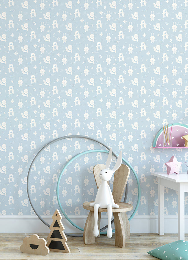 4060-91311 Bitsy Sky Blue Woodland Wallpaper