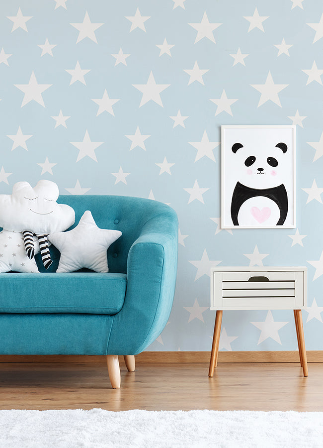 4060-138932 Amira Sky Blue Stars Wallpaper