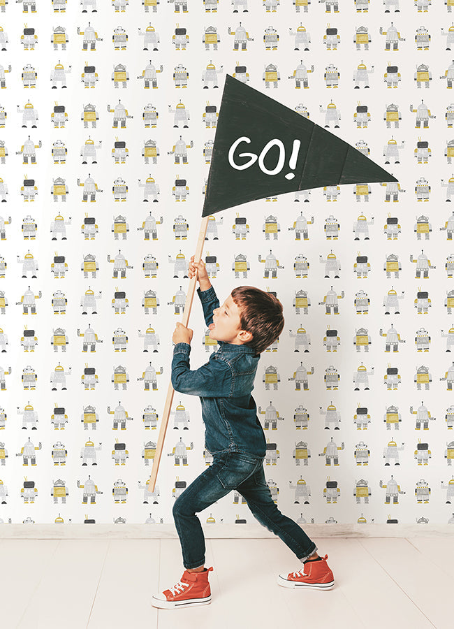 4060-138940 Callum Gold Robots Wallpaper