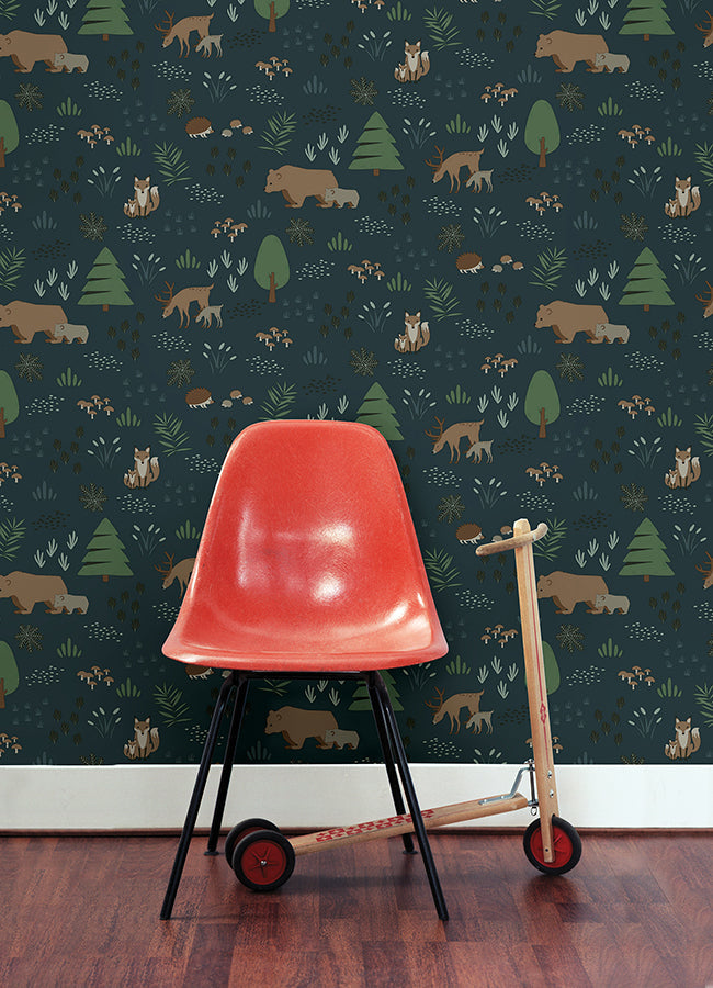 4060-139248 Finola Dark Blue Bears Wallpaper