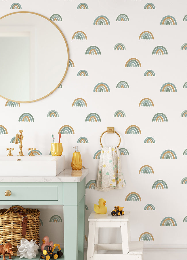 4060-139254 Joss Teal Rainbow Wallpaper