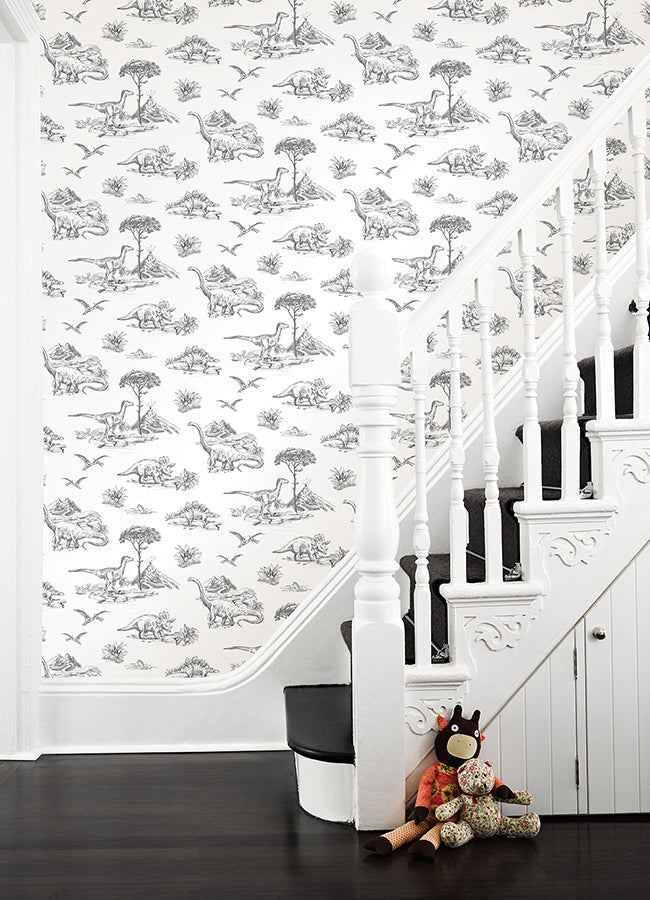 4060-139269 Isolde Charcoal Dinosaurs Wallpaper