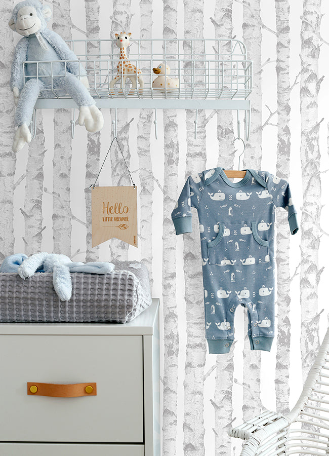 4060-138944 Birdie Grey Birch Wallpaper