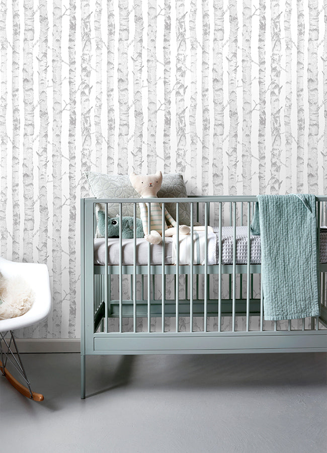 4060-138944 Birdie Grey Birch Wallpaper