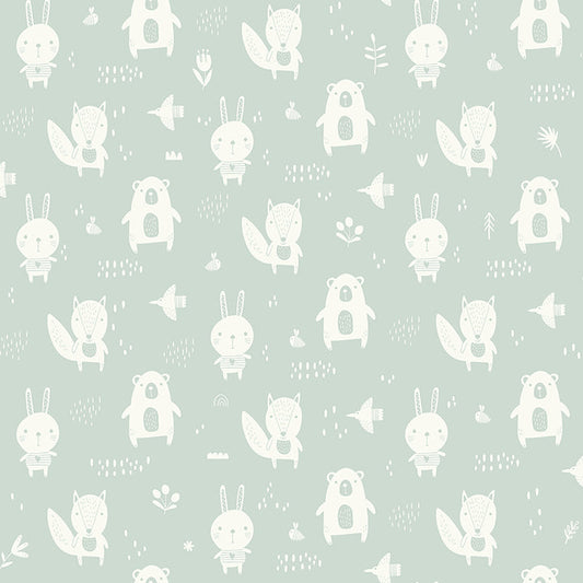 4060-91304 Bitsy Mint Woodland Wallpaper