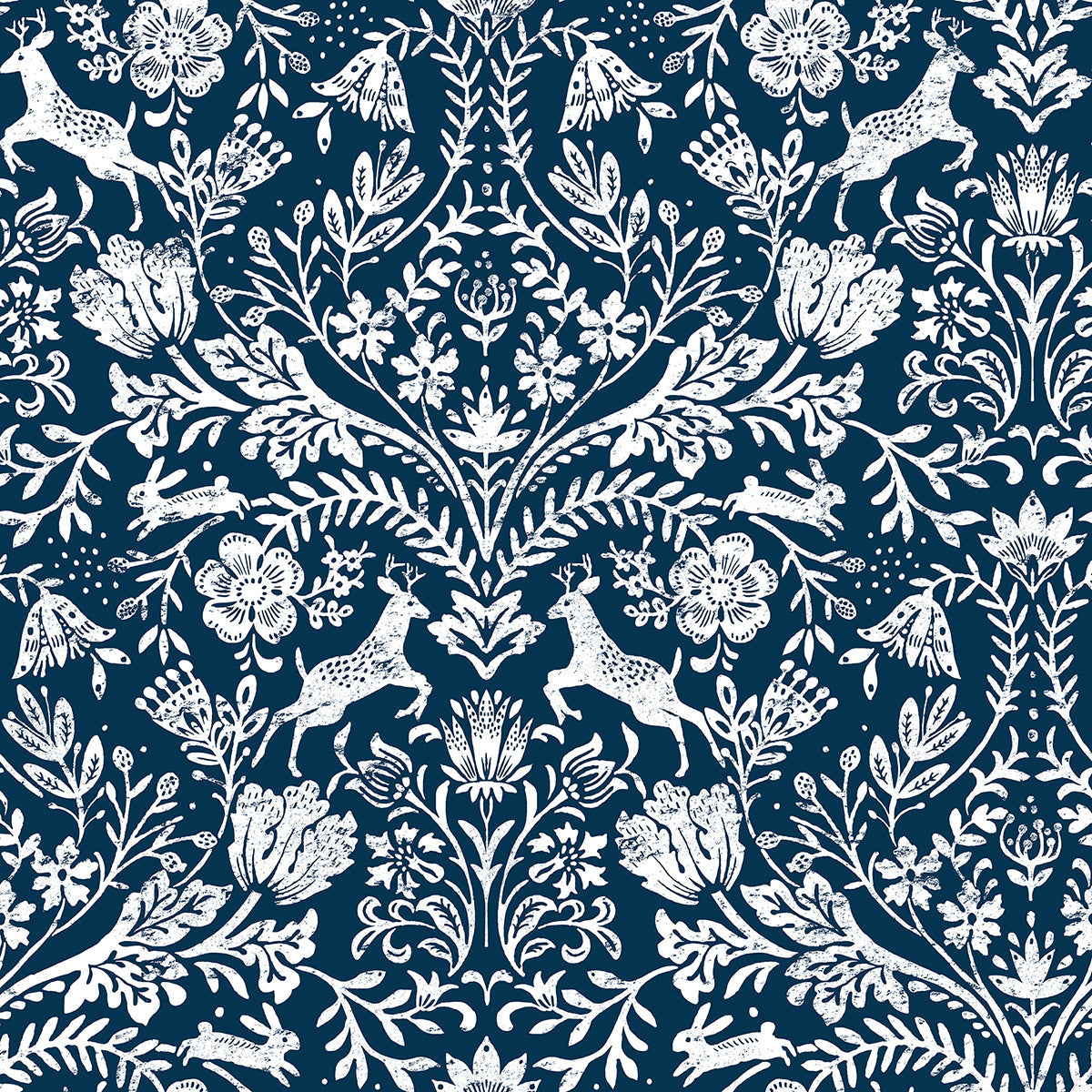 3124-13883 Forest Dance Navy Damask Wallpaper