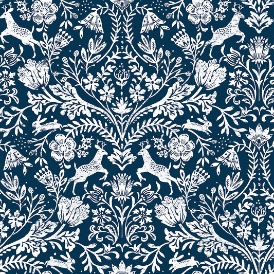 3124-13883 Forest Dance Navy Damask Wallpaper