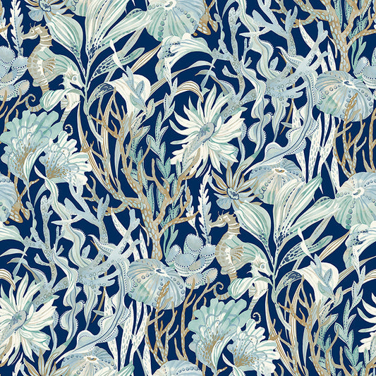 4071-71001 Kelp Garden Navy Tropical Reef Wallpaper