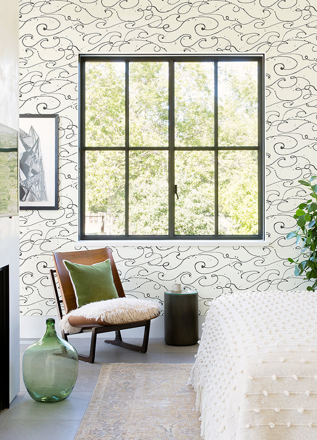 4071-71008 Kuroshio Charcoal Ocean Wave Wallpaper