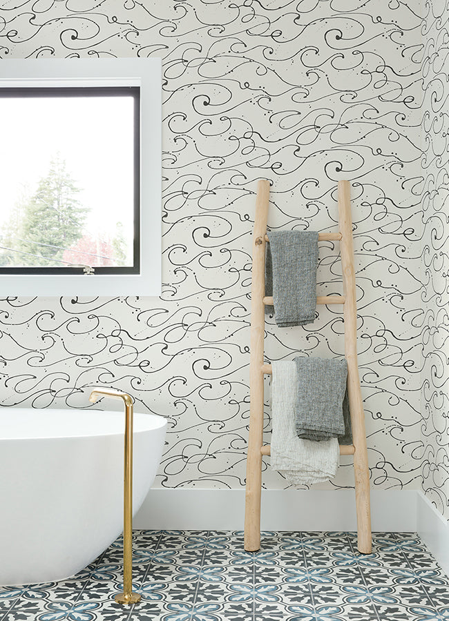 4071-71008 Kuroshio Charcoal Ocean Wave Wallpaper