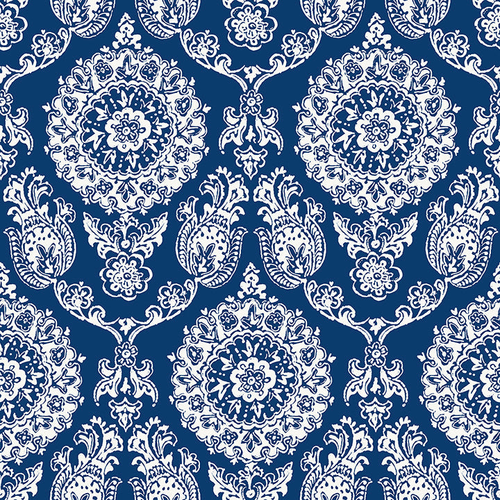 4071-71018 Helm Damask Navy Floral Medallion Wallpaper