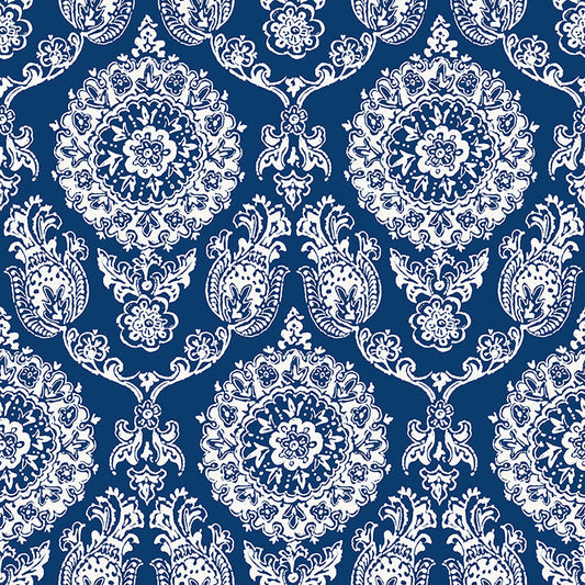 4071-71018 Helm Damask Navy Floral Medallion Wallpaper