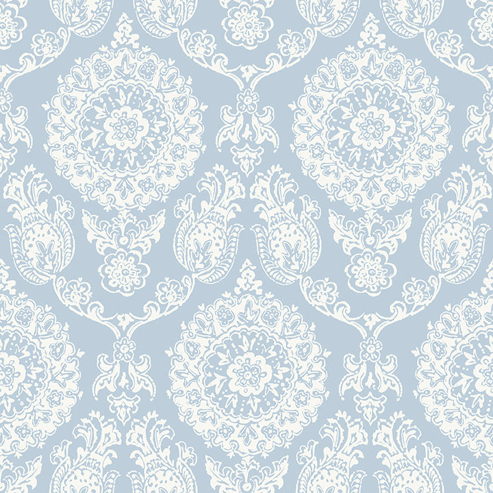 4071-71019 Helm Damask Light Blue Floral Medallion Wallpaper