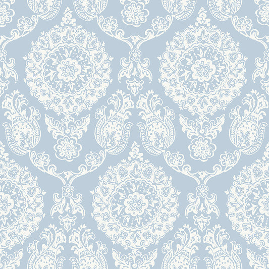 4071-71019 Helm Damask Light Blue Floral Medallion Wallpaper