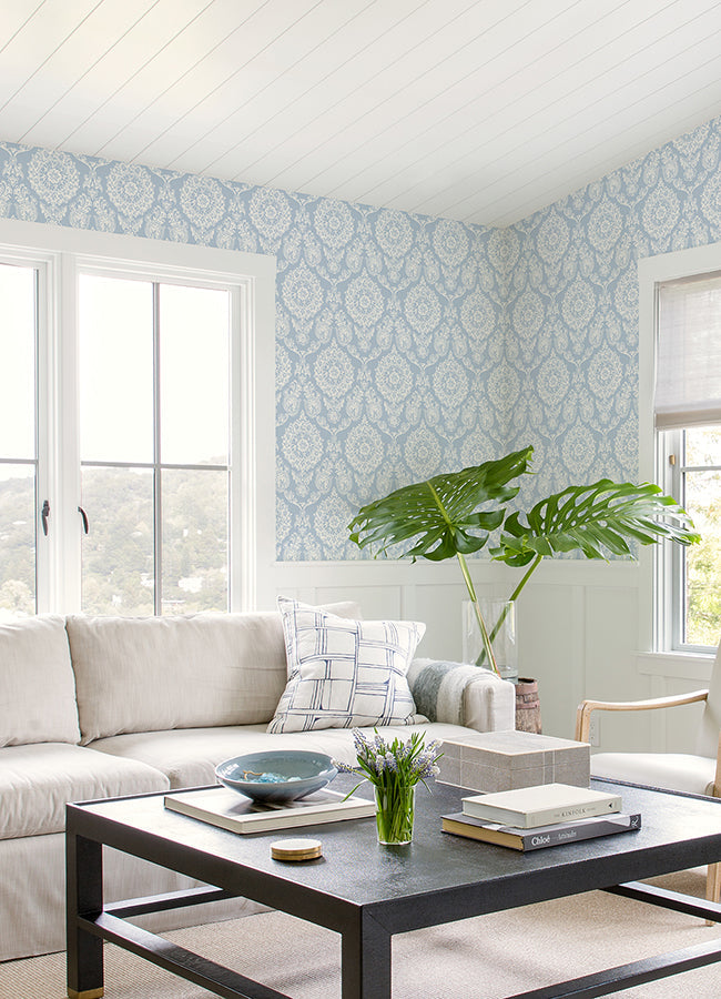 4071-71019 Helm Damask Light Blue Floral Medallion Wallpaper