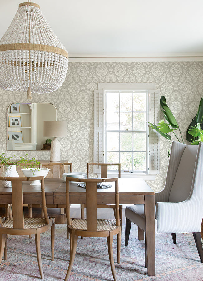 4071-71020 Helm Damask Taupe Floral Medallion Wallpaper