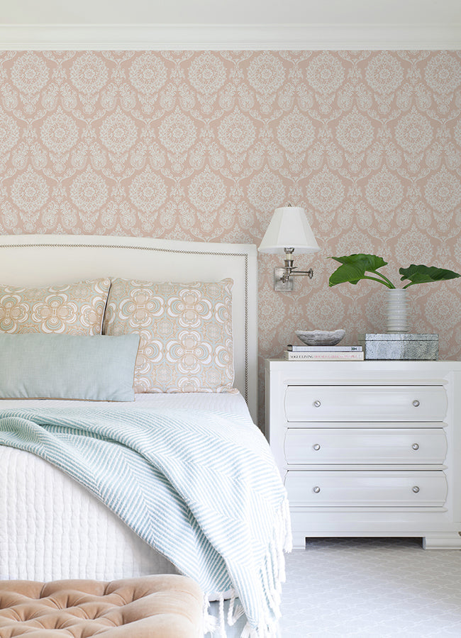 4071-71022 Helm Damask Blush Floral Medallion Wallpaper