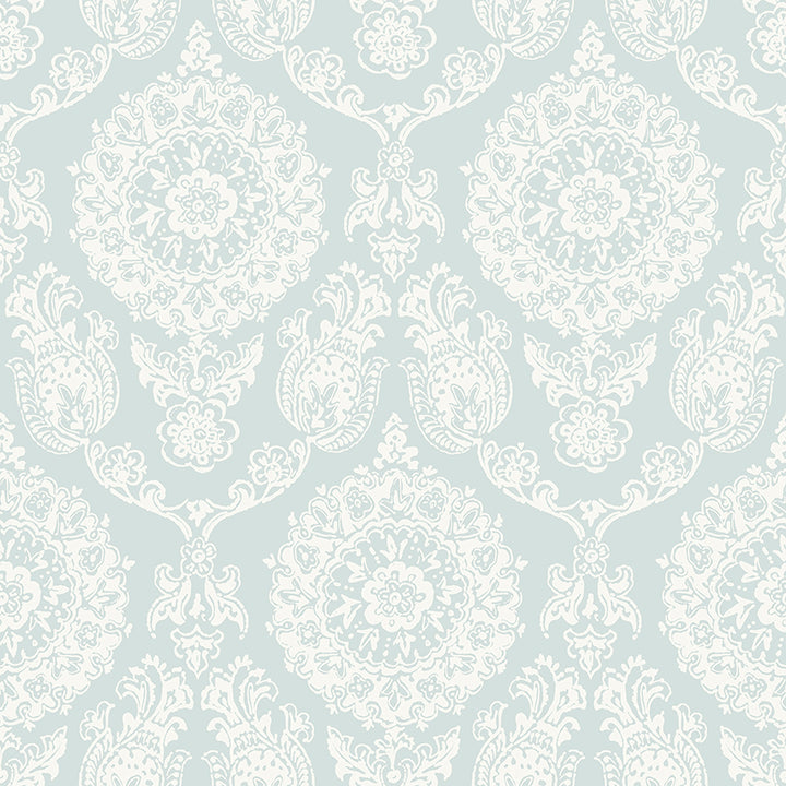 4071-71023 Helm Damask Aqua Floral Medallion Wallpaper