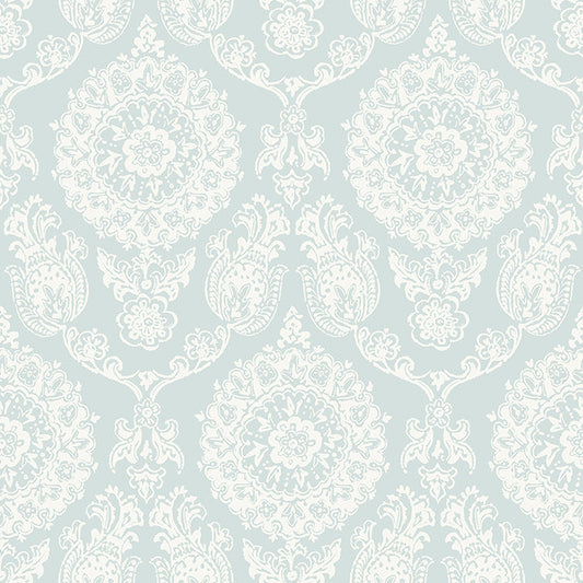 4071-71023 Helm Damask Aqua Floral Medallion Wallpaper