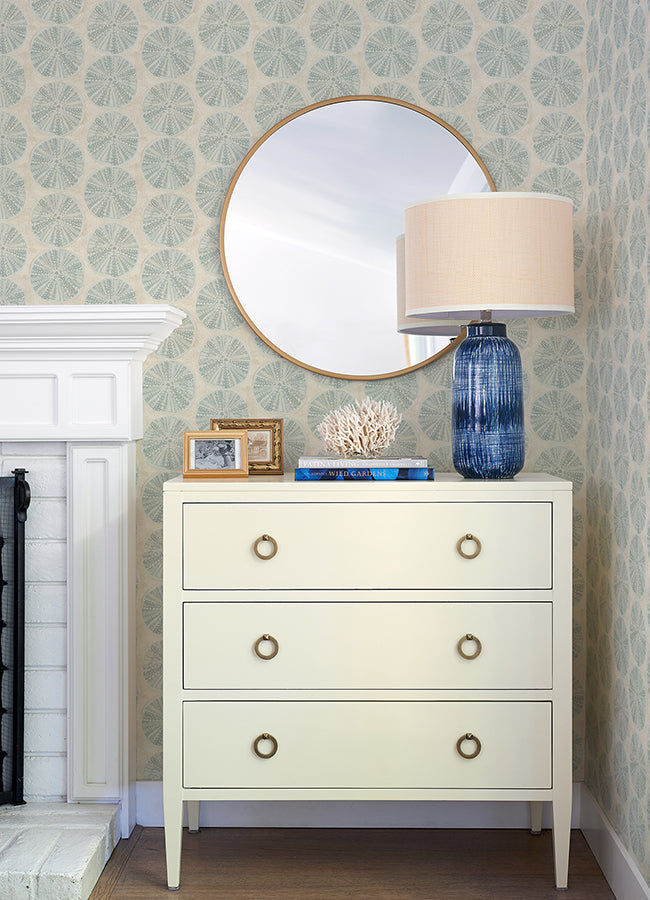 4071-71028 Sea Biscuit Aqua Sand Dollar Wallpaper