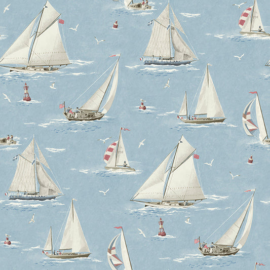 4071-71034 Leeward Light Blue Sailboat Wallpaper