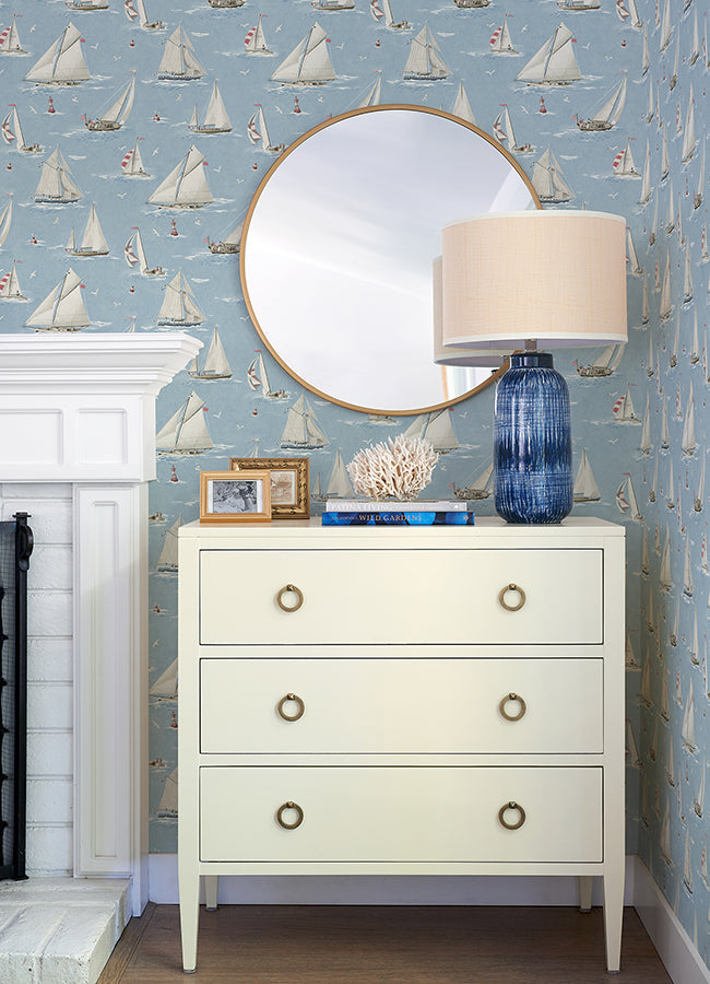 4071-71034 Leeward Light Blue Sailboat Wallpaper