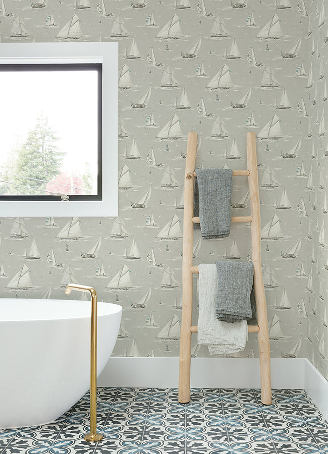 4071-71036 Leeward Light Grey Sailboat Wallpaper