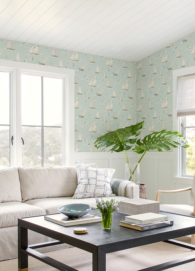 4071-71037 Leeward Aqua Sailboat Wallpaper