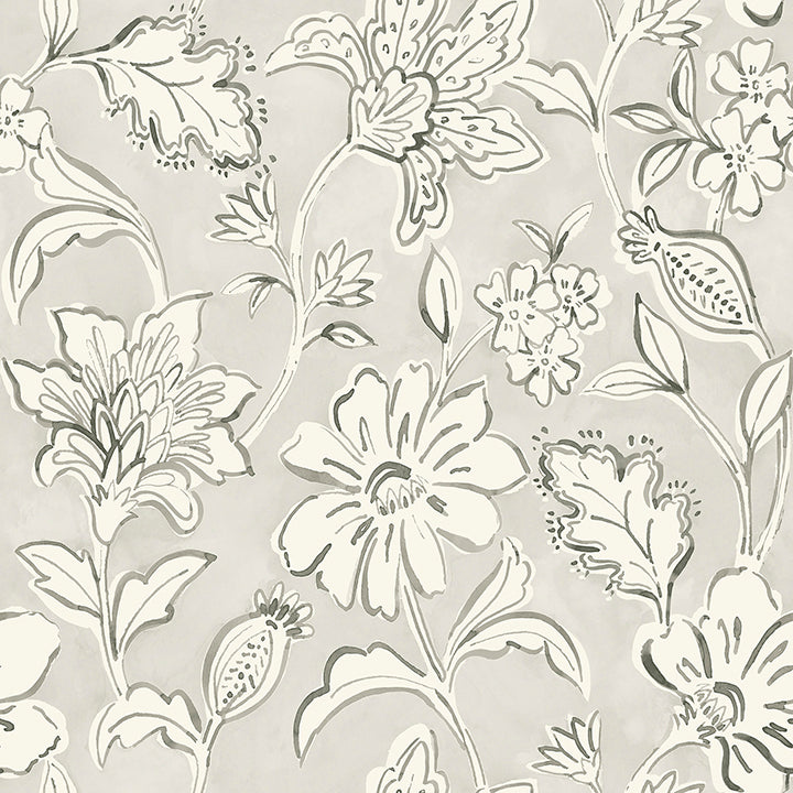 4071-71039 Plumeria Grey Floral Trail Wallpaper