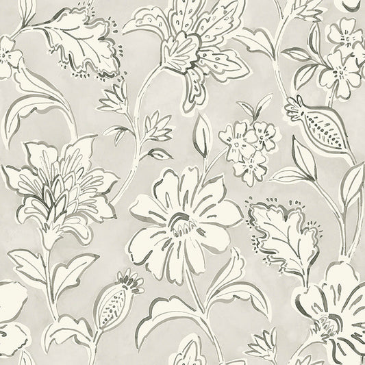 4071-71039 Plumeria Grey Floral Trail Wallpaper
