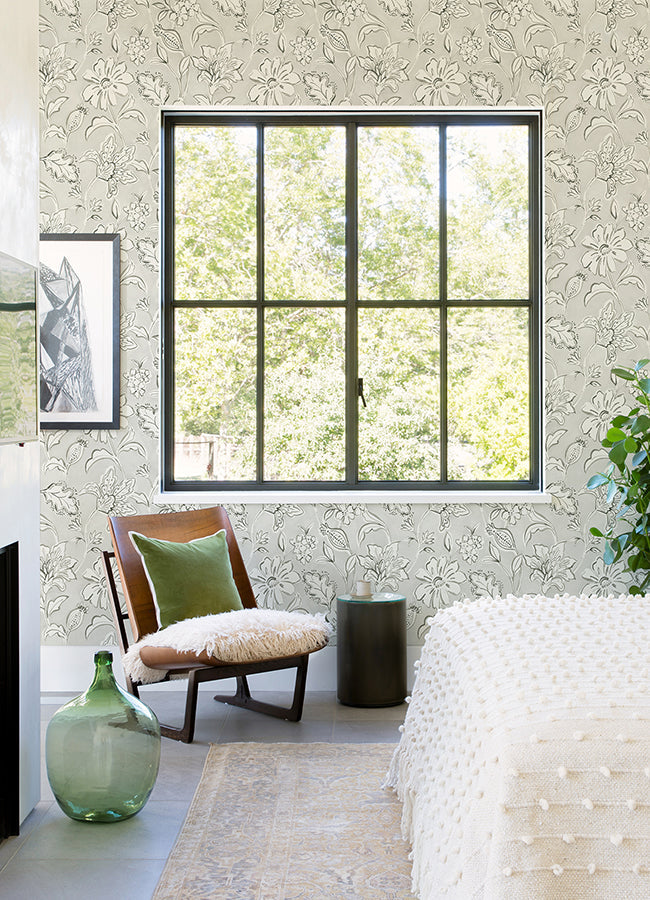 4071-71039 Plumeria Grey Floral Trail Wallpaper