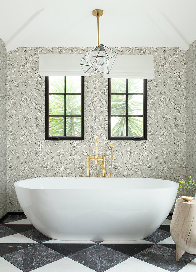 4071-71039 Plumeria Grey Floral Trail Wallpaper
