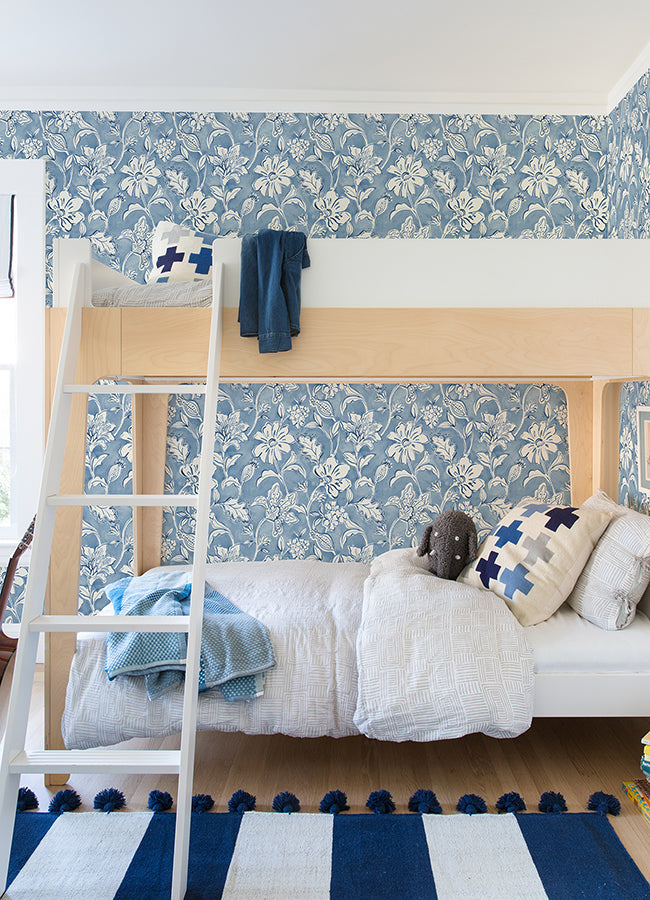 4071-71040 Plumeria Blue Floral Trail Wallpaper