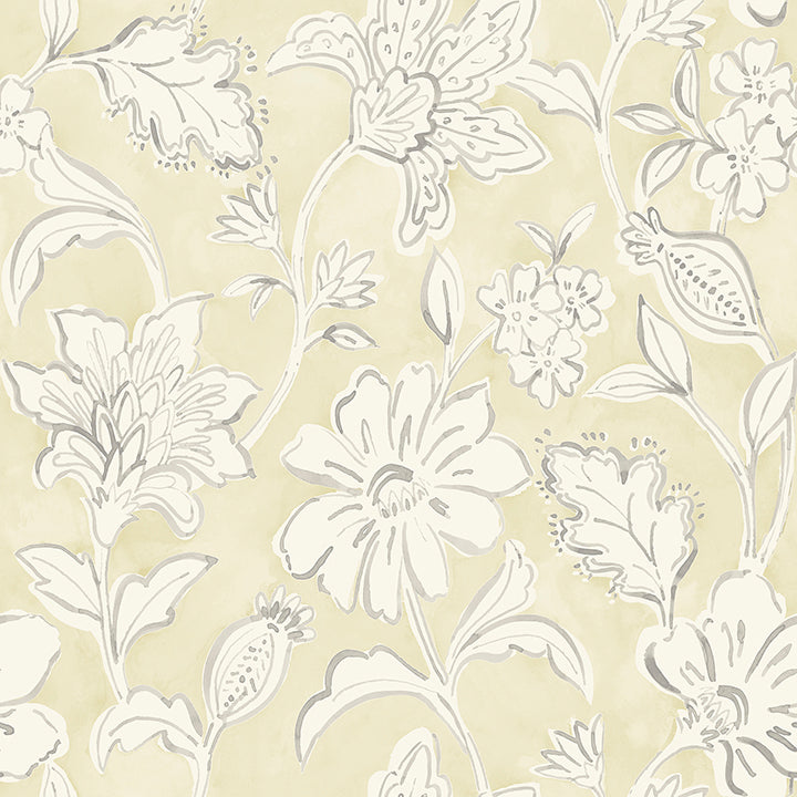 4071-71041 Plumeria Yellow Floral Trail Wallpaper