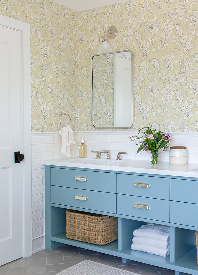4071-71041 Plumeria Yellow Floral Trail Wallpaper