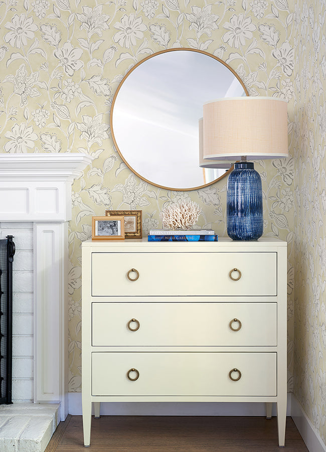 4071-71041 Plumeria Yellow Floral Trail Wallpaper