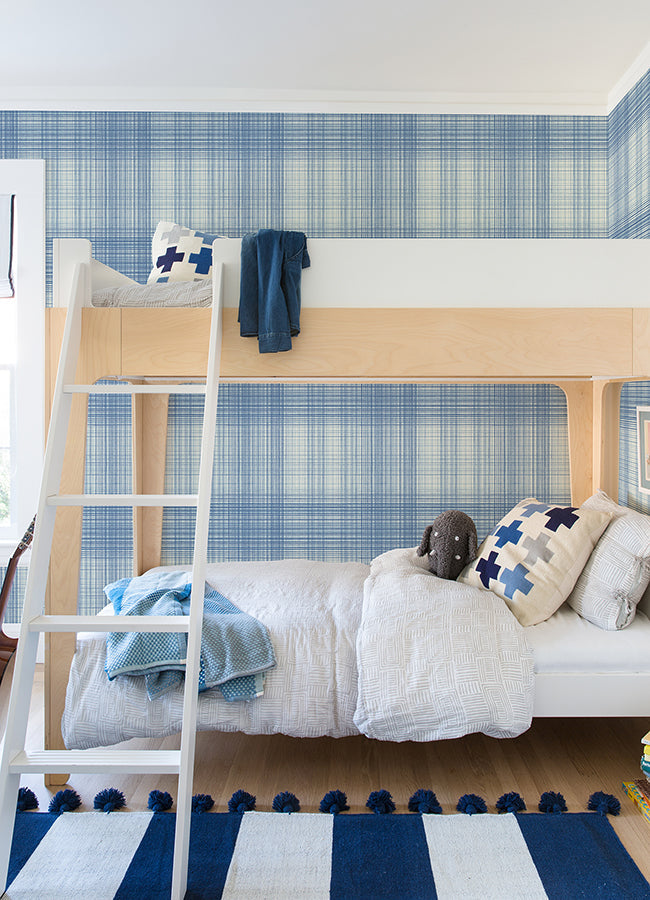 4071-71043 Madras Blue Plaid Wallpaper