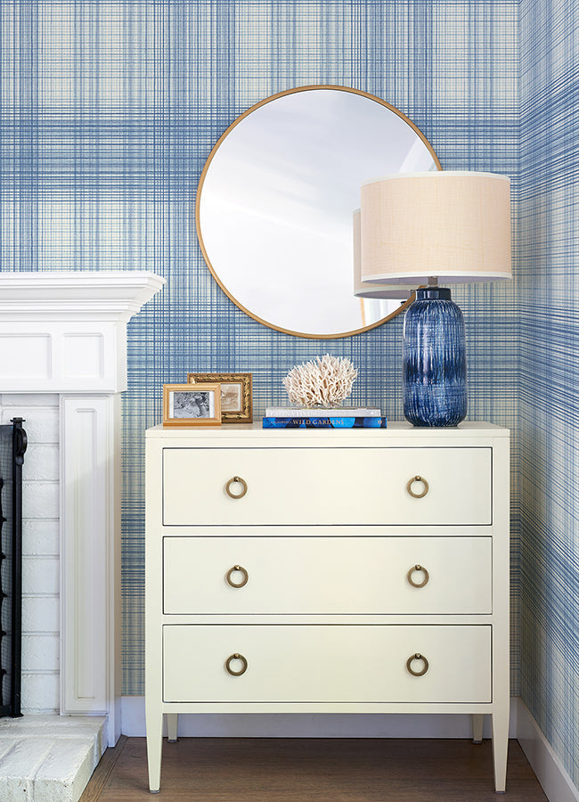 4071-71043 Madras Blue Plaid Wallpaper
