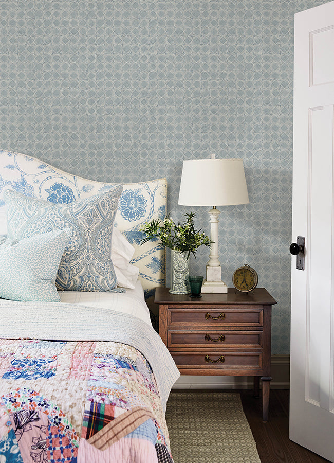 3125-72305 Button Block Blue Geometric Wallpaper