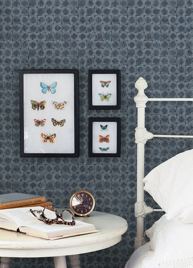 3125-72306 Button Block Navy Geometric Wallpaper