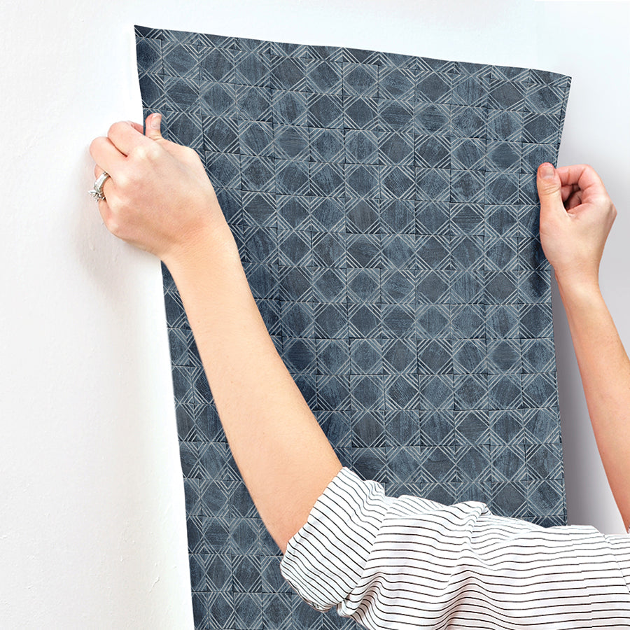 3125-72306 Button Block Navy Geometric Wallpaper