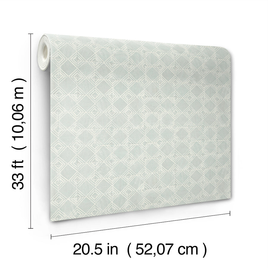 3125-72308 Button Block Aqua Geometric Wallpaper