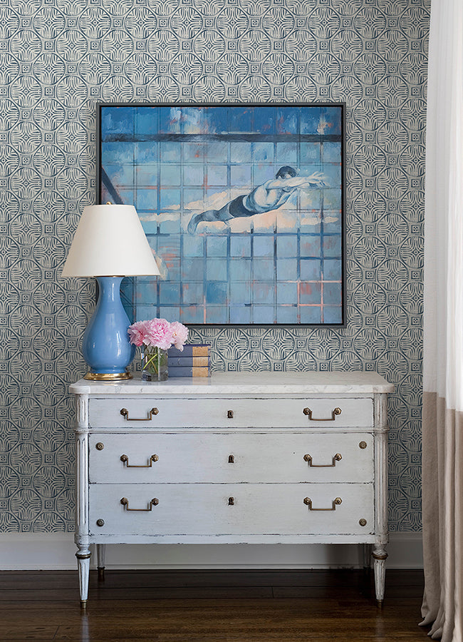 3125-72310 Sandee Navy Medallion Wallpaper