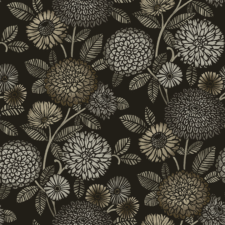 3125-72327 Zalipie Black Floral Trail Wallpaper