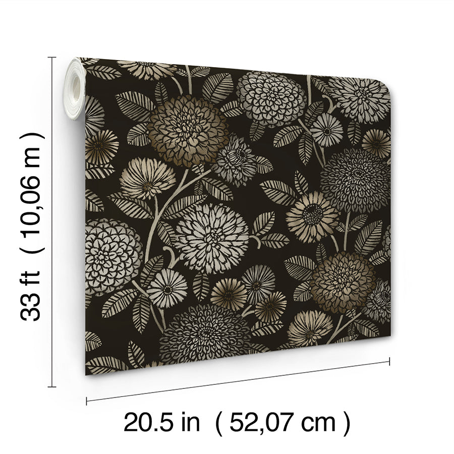 3125-72327 Zalipie Black Floral Trail Wallpaper