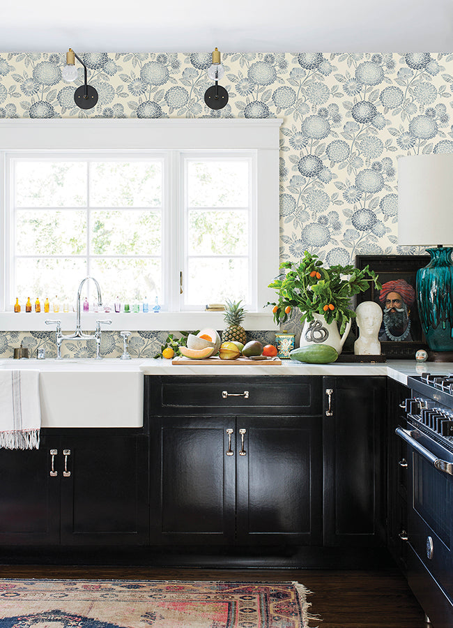3125-72328 Zalipie Blue Floral Trail Wallpaper