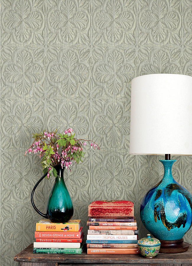 3125-72332 Karachi Light Blue Wooden Damask Wallpaper