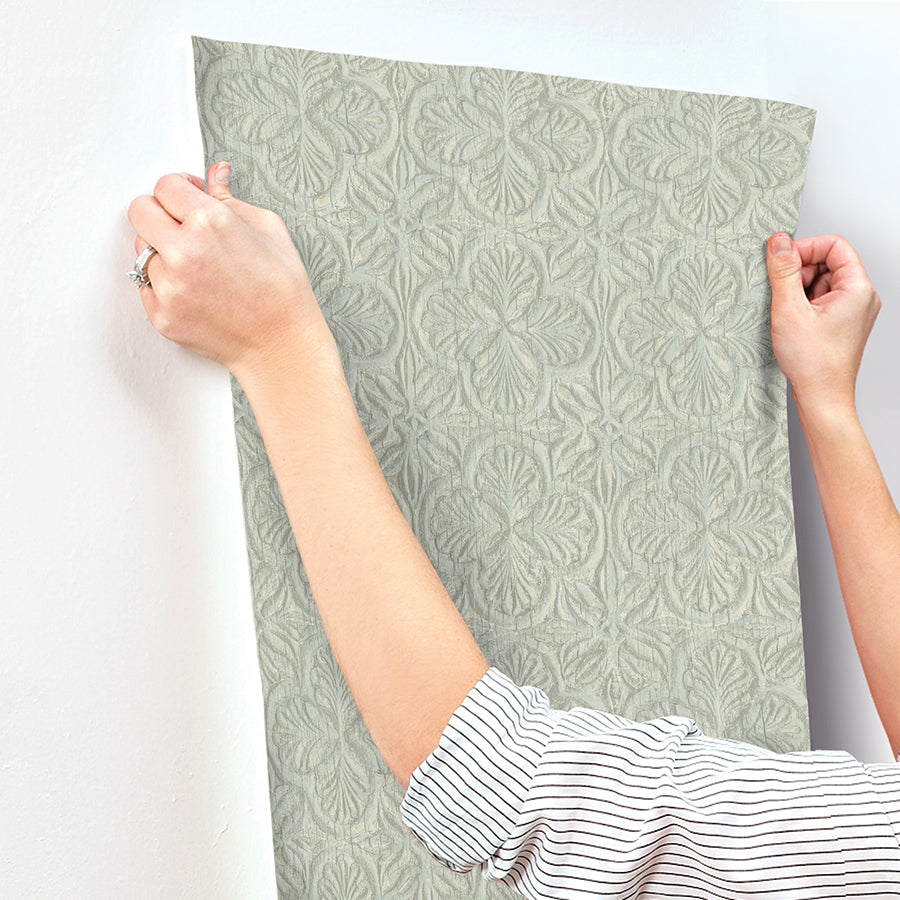 3125-72332 Karachi Light Blue Wooden Damask Wallpaper